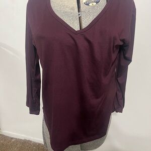 The Perfect Basic Tee J for Justify Burgundy XL 3/4 Sleeve V‎ Neck Women’s